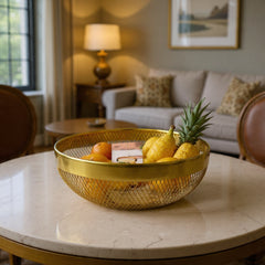 Modern Gold Mesh Fruit Basket for Kitchen Countertop & Dining Table