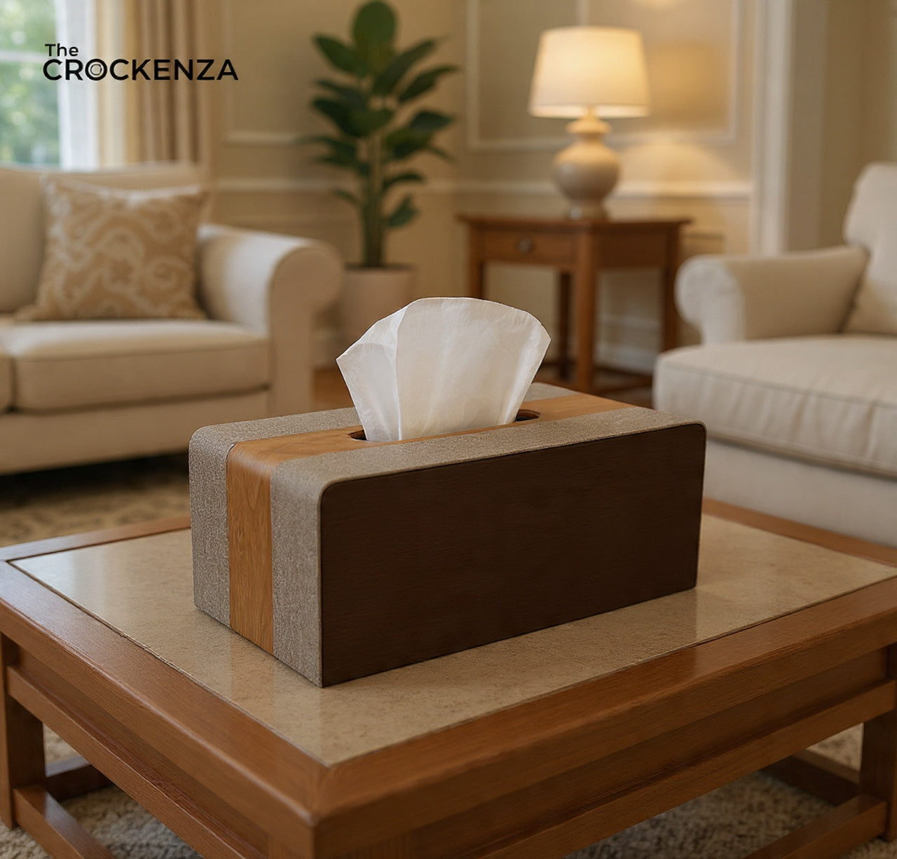 Luxury Fabric & Wood Tissue Box Cover- For Living Room, Office & Bedroom