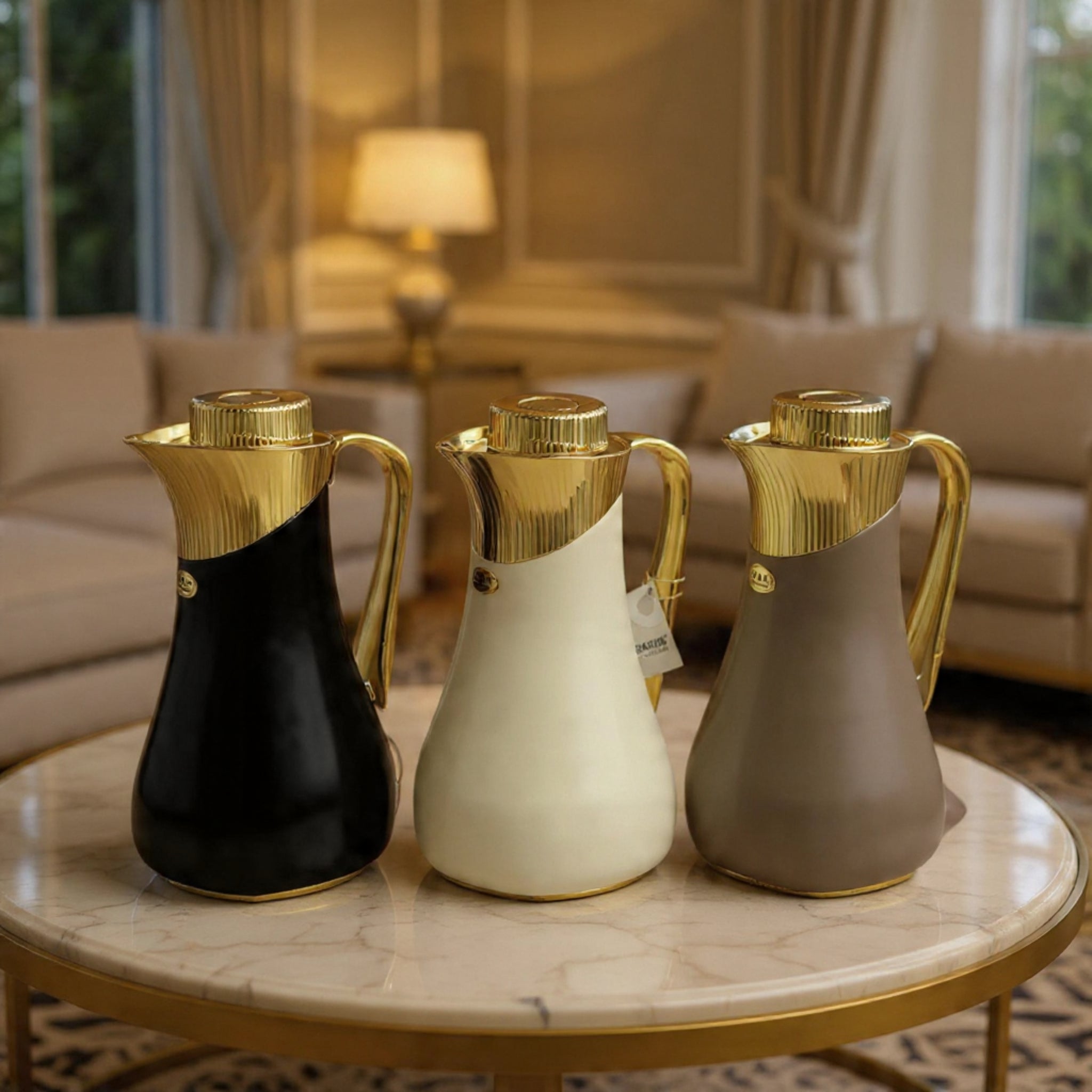 Shimizu 1 Ltr Luxury Vacuum Thermos Flask – Premium Arabic Style Coffee & Tea Server | Elegant Gold Finish