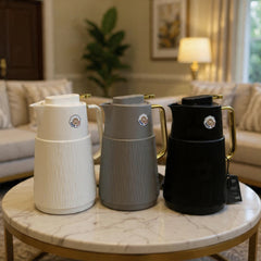 Premium 1 Litre Insulated Thermos Flask – Luxury Tea & Coffee Serving Jug with Gold Handle