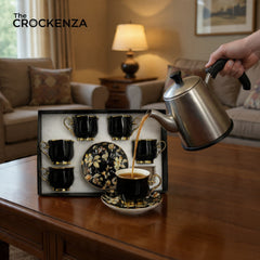 Luxury Black & Gold Cup & Saucer Set | Imported Floral Tea & Coffee Cups