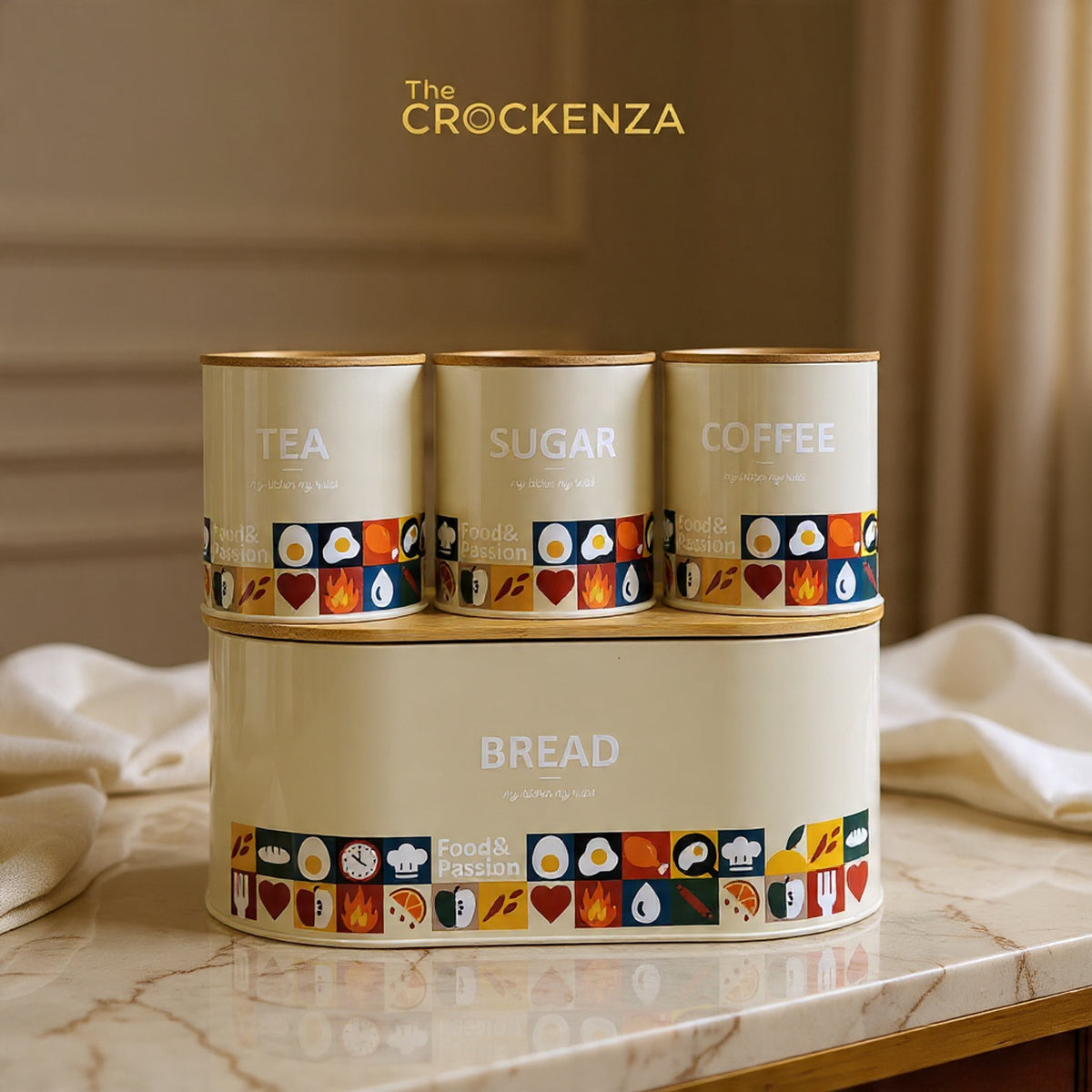 The Crockenza Elite Countertop Storage Set – 4-Piece Bread Box & Matching Canister Trio