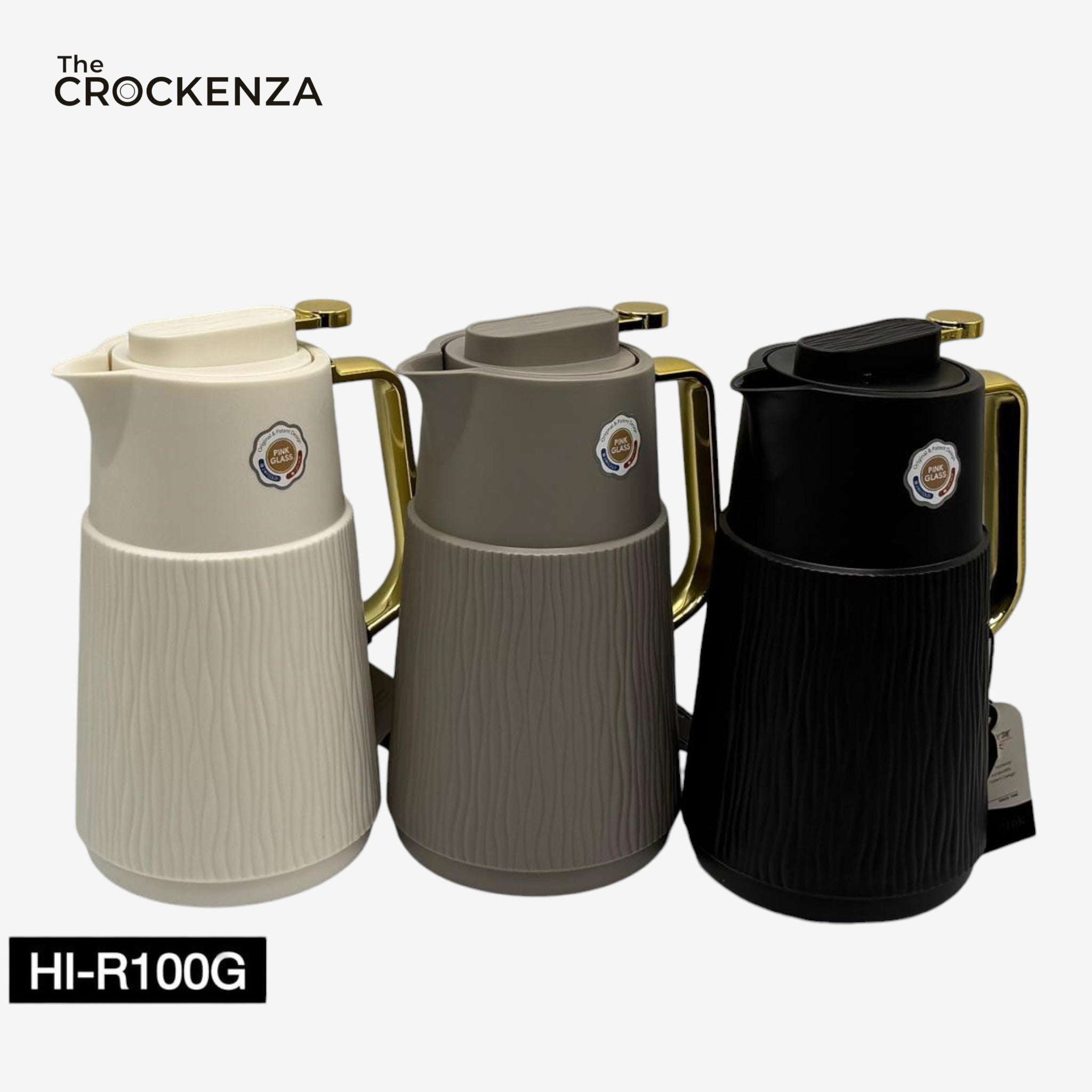 Premium 1 Litre Insulated Thermos Flask – Luxury Tea & Coffee Serving Jug with Gold Handle
