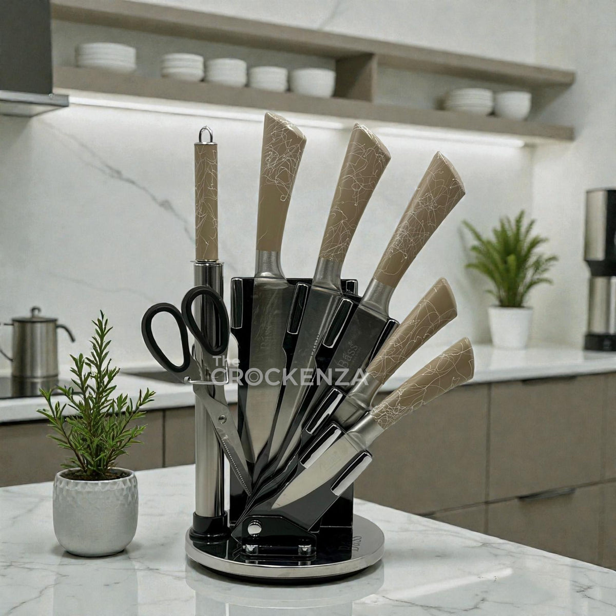 Bass Professional 8-Piece High-Carbon Stainless Steel Knife Set with Stand