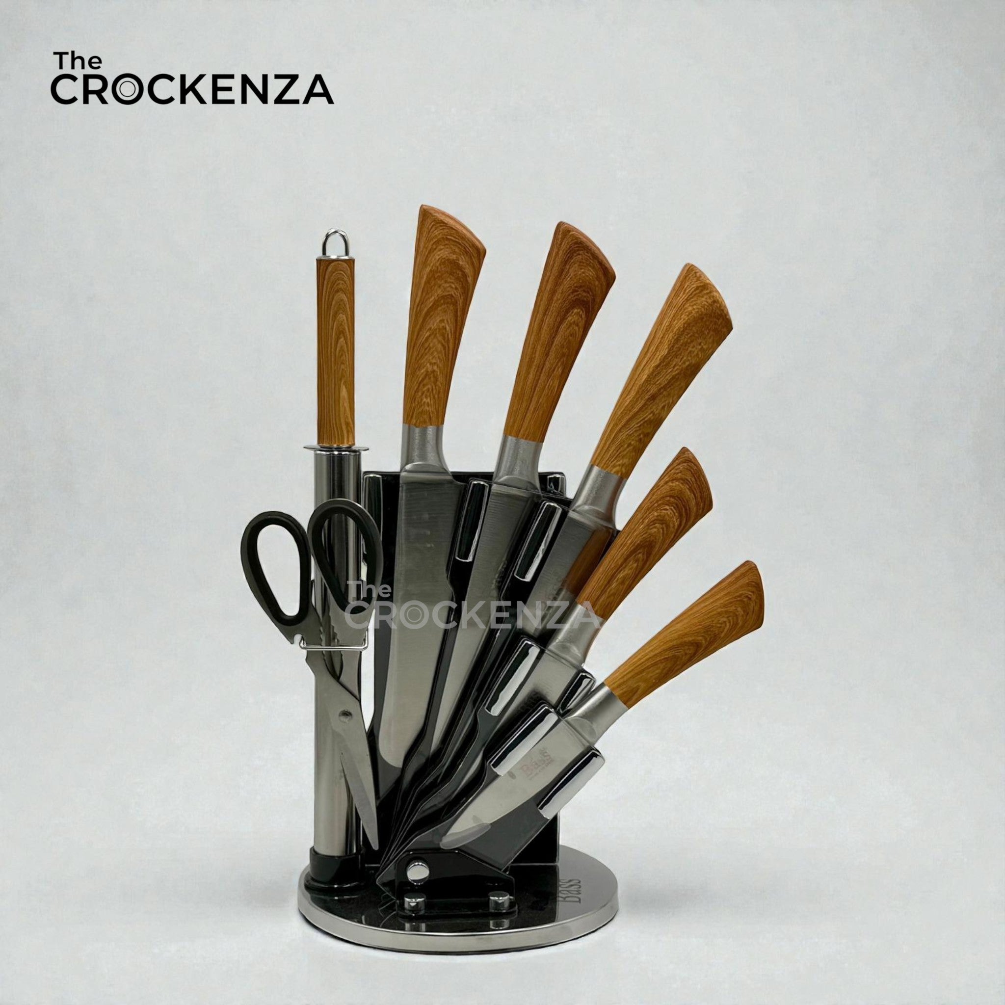 Bass Elite 8-Piece Stainless Steel Knife Collection with Rotating Carousel