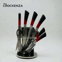 BASS 8-Piece Stainless Steel Kitchen Knife Set with Rotating Stand, Scissors & Sharpener