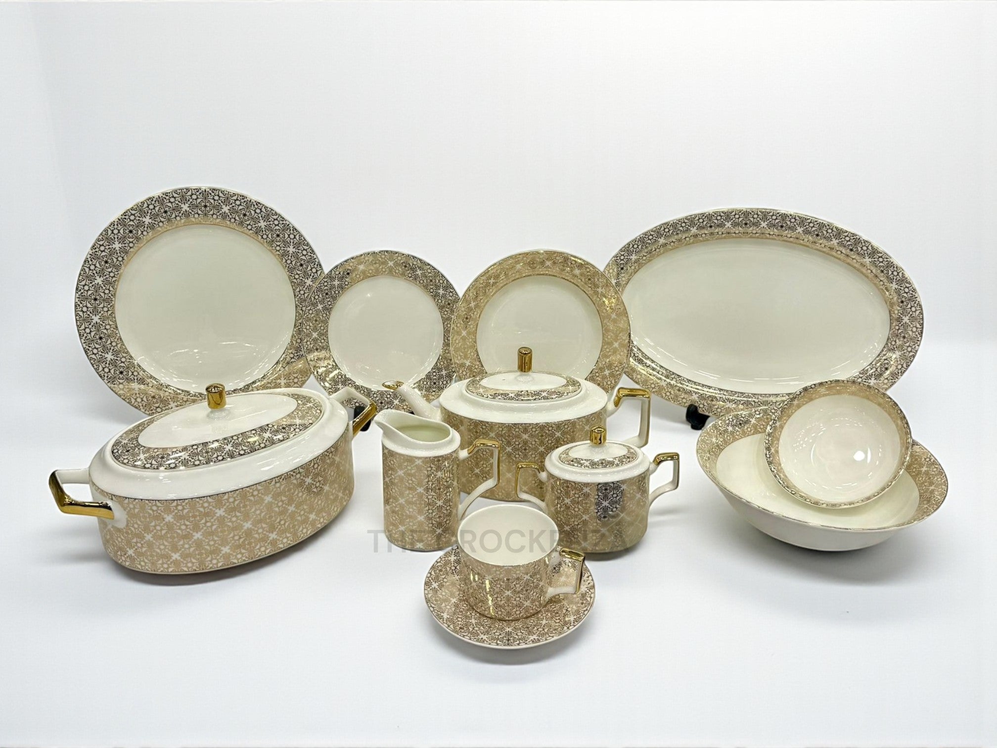 Imperial Gold 61-Piece Dining & Tea Set | Premium Imported Super Bone China | Full Service for Eight (LD-001)
