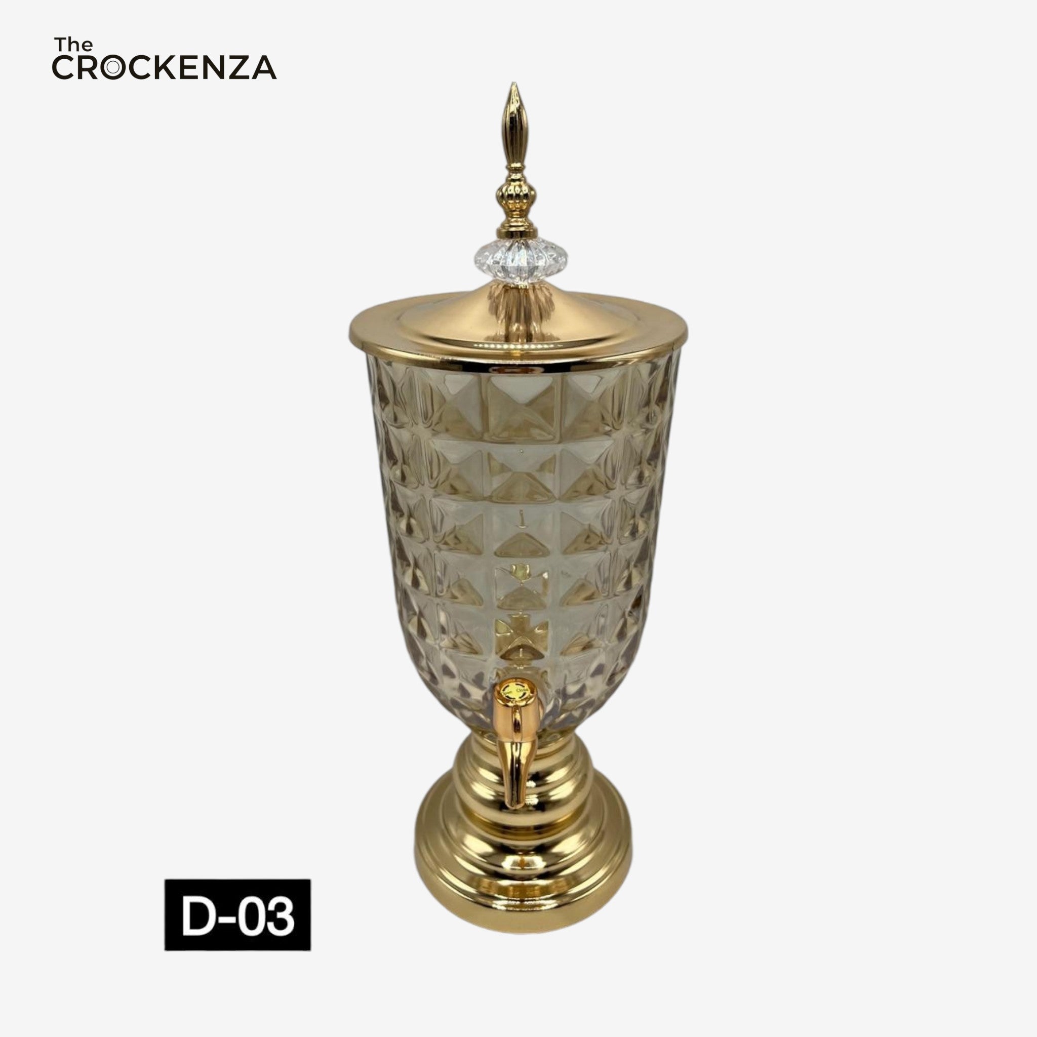 Luxury Crystal Beverage Dispenser with Gold Tap & Lid – Premium Juice Server - 3 Ltr
