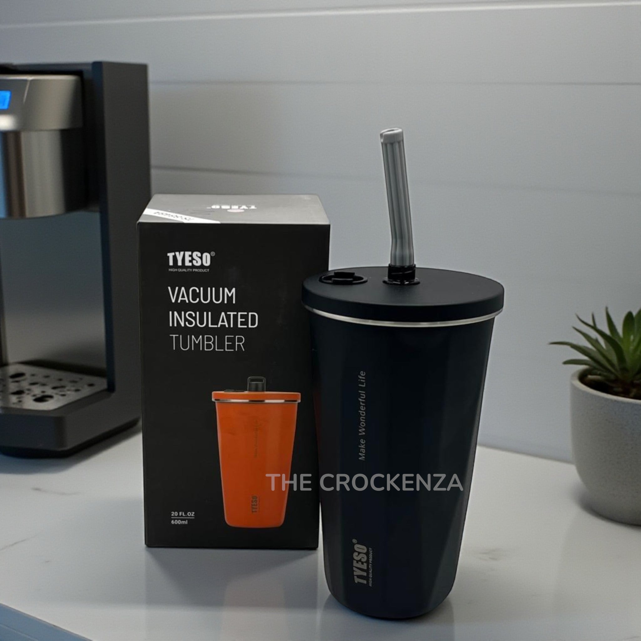 TYESO Imported 600ml Vacuum Insulated Coffee & Juice Tumbler – Premium Leak-Proof Steel Cup with Straw