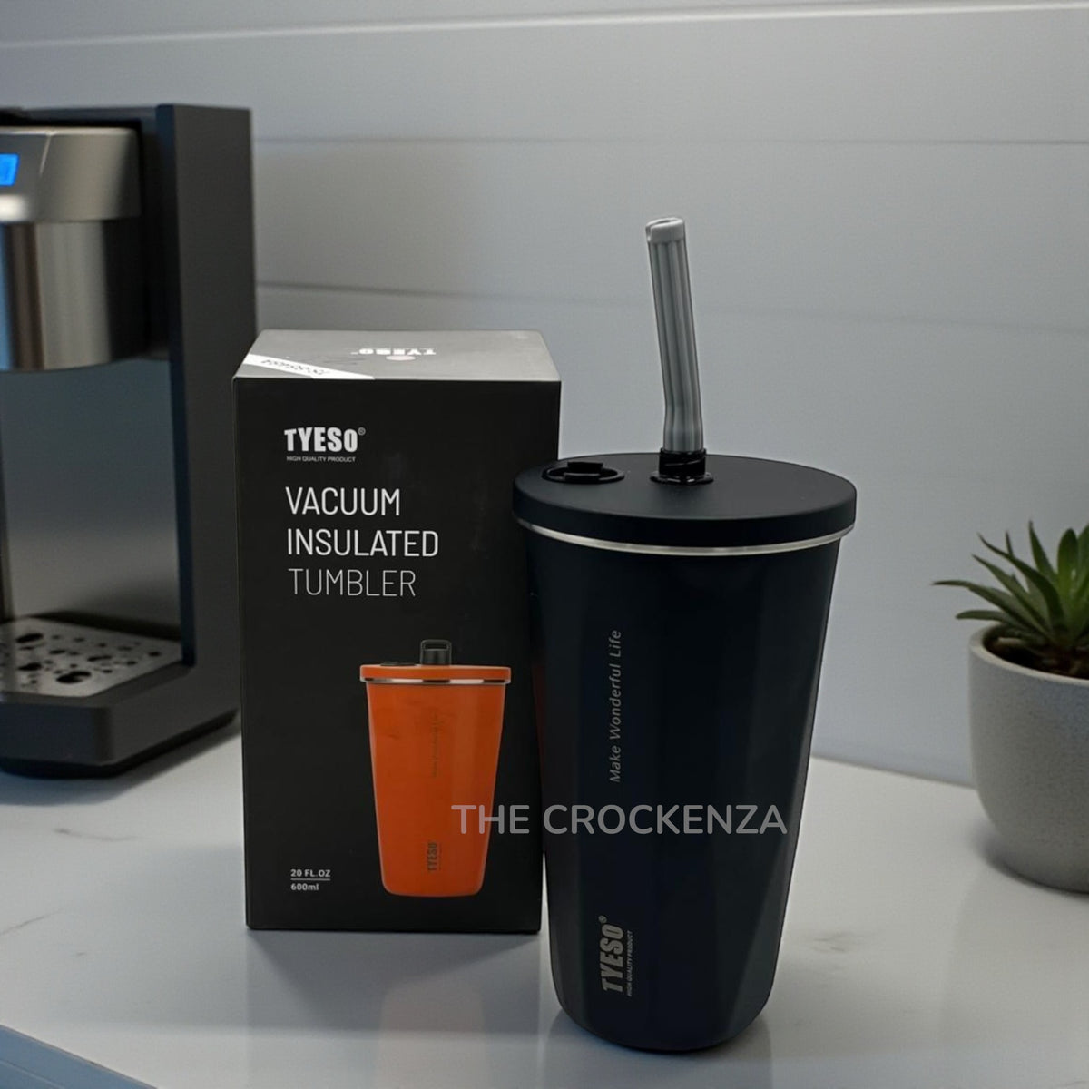 TYESO Imported 600ml Vacuum Insulated Coffee & Juice Tumbler – Premium Leak-Proof Steel Cup with Straw