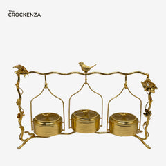 Luxury 3-Piece Gold Partition Dry Fruit Stand – Premium Elegant Serving Set for Elite Homes