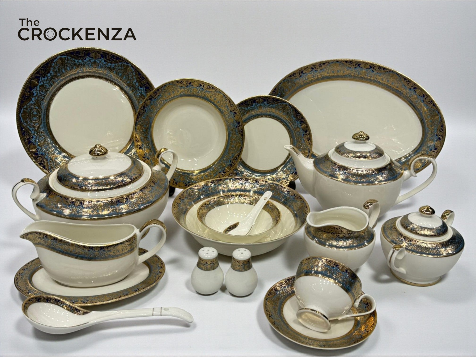 Imported Yamasen Japan–Inspired 75 & 103-Piece Royal Blue Gold Dining Sets – Ultra-Luxury Gold-Plated Dinnerware for 8 & 12 Guests