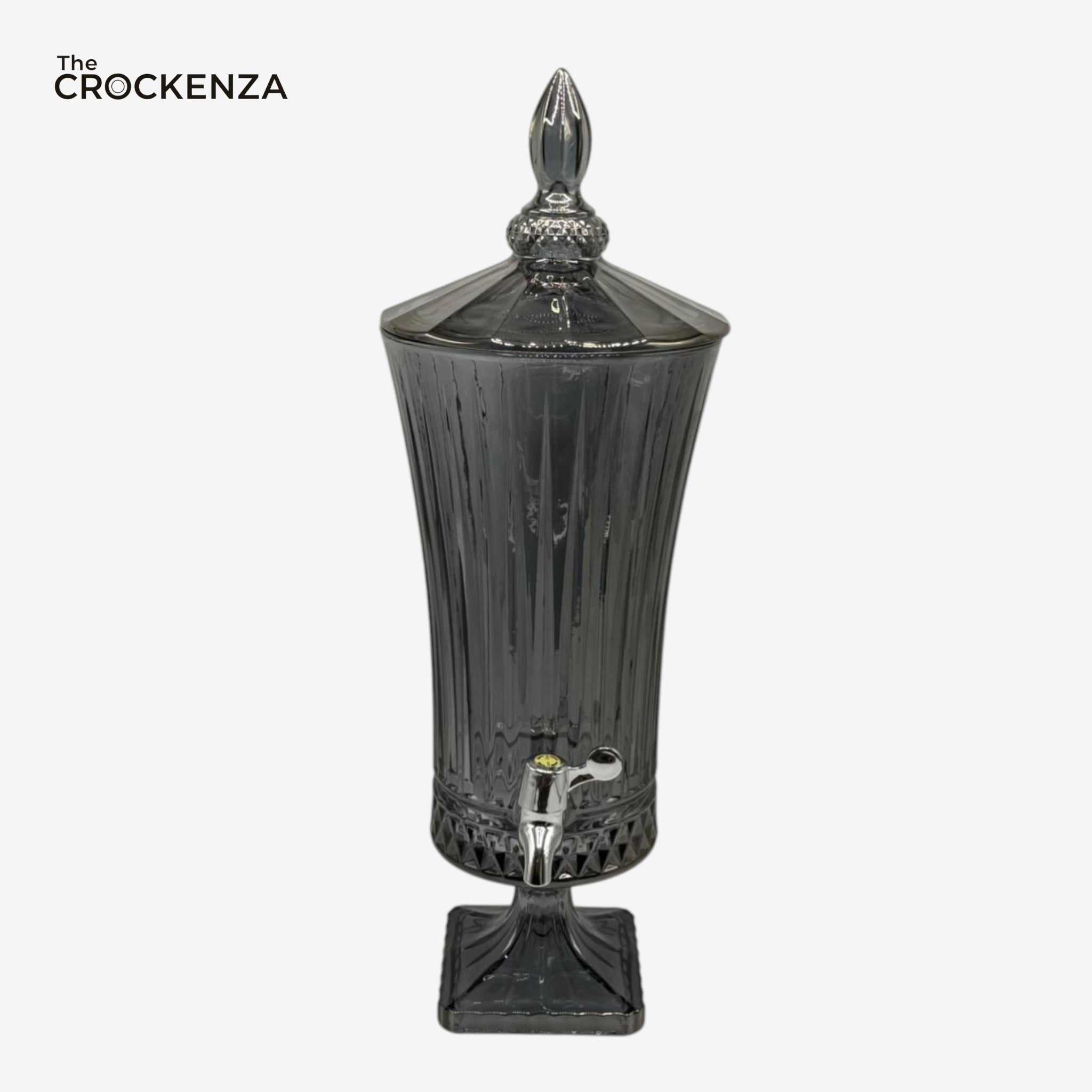 Smoke Grey Textured Glass Beverage Dispenser 4.5 Ltr with Stand & Tap – Luxury Ribbed Drink Dispenser for Juice, Water & Ramadan Serving