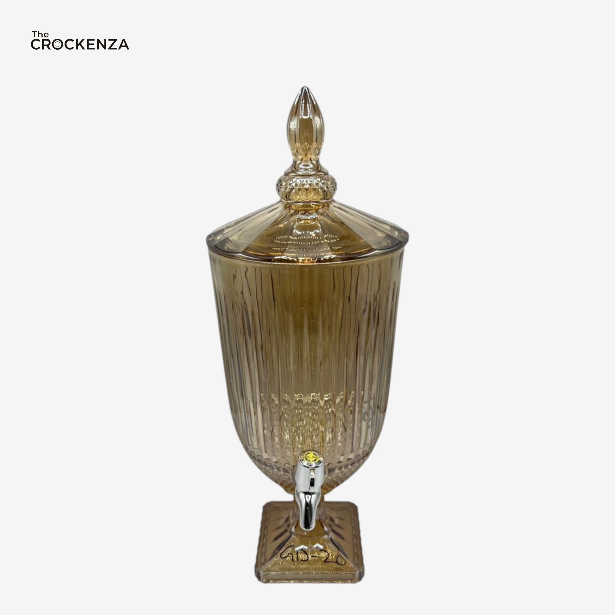 Amber Gold Glass Beverage Dispenser 4.5 Ltr with Stand & Tap – Luxury Ribbed Drink Dispenser for Juice, Water & Ramadan Serving