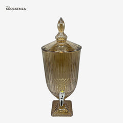 Amber Gold Glass Beverage Dispenser 4.5 Ltr with Stand & Tap – Luxury Ribbed Drink Dispenser for Juice, Water & Ramadan Serving