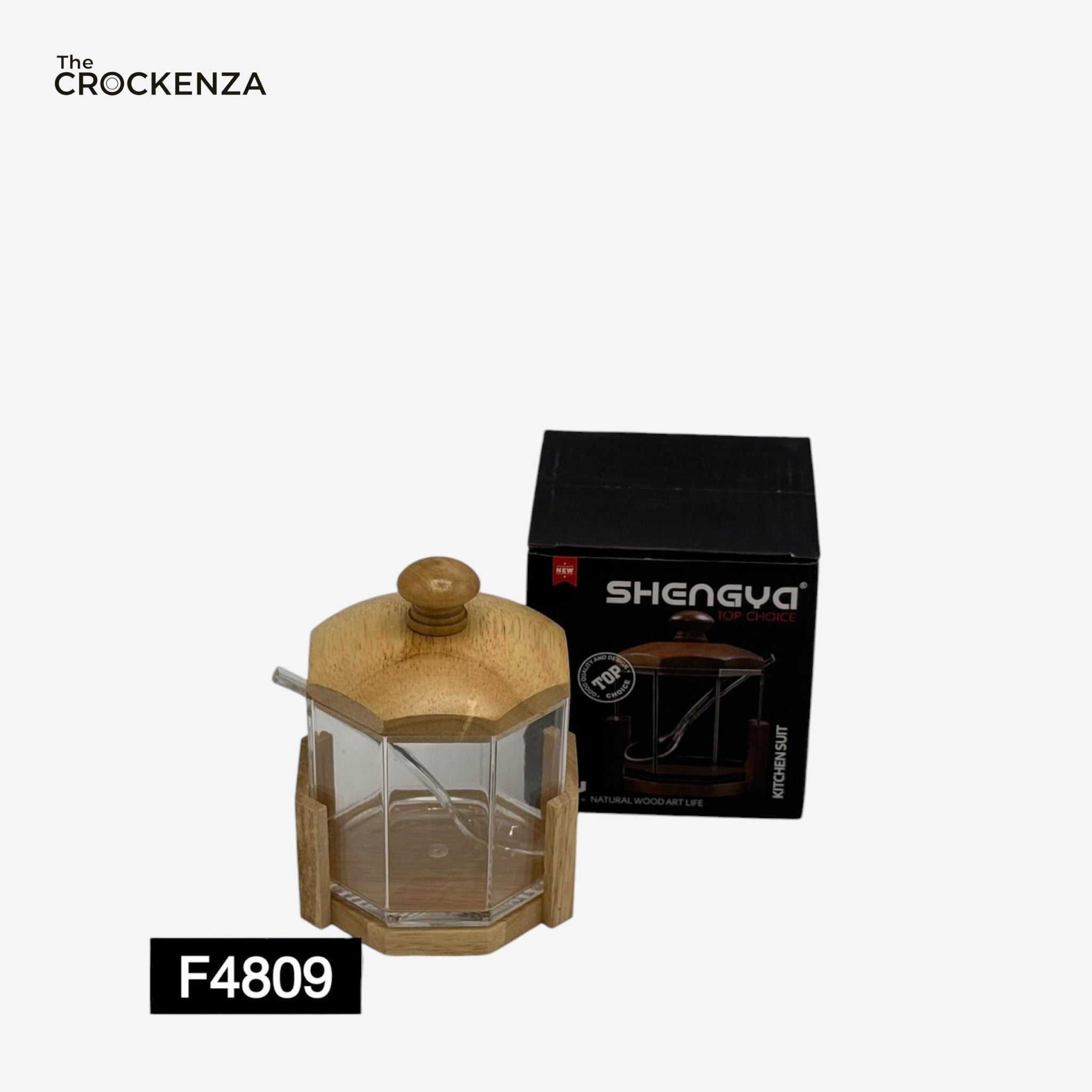 Premium Acrylic Sugar Pot with Wooden Lid & Spoon – Elegant Kitchen Sugar Container