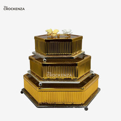 Luxury Gold Finish 3-Piece Candy Jar Set Decorative Tableware with glass base and lid