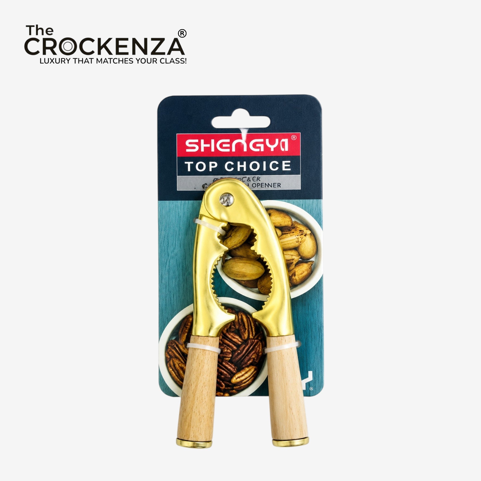 Premium Golden Walnut Cracker with Wooden Handles – Heavy-Duty Nutcracker & Shell Opener