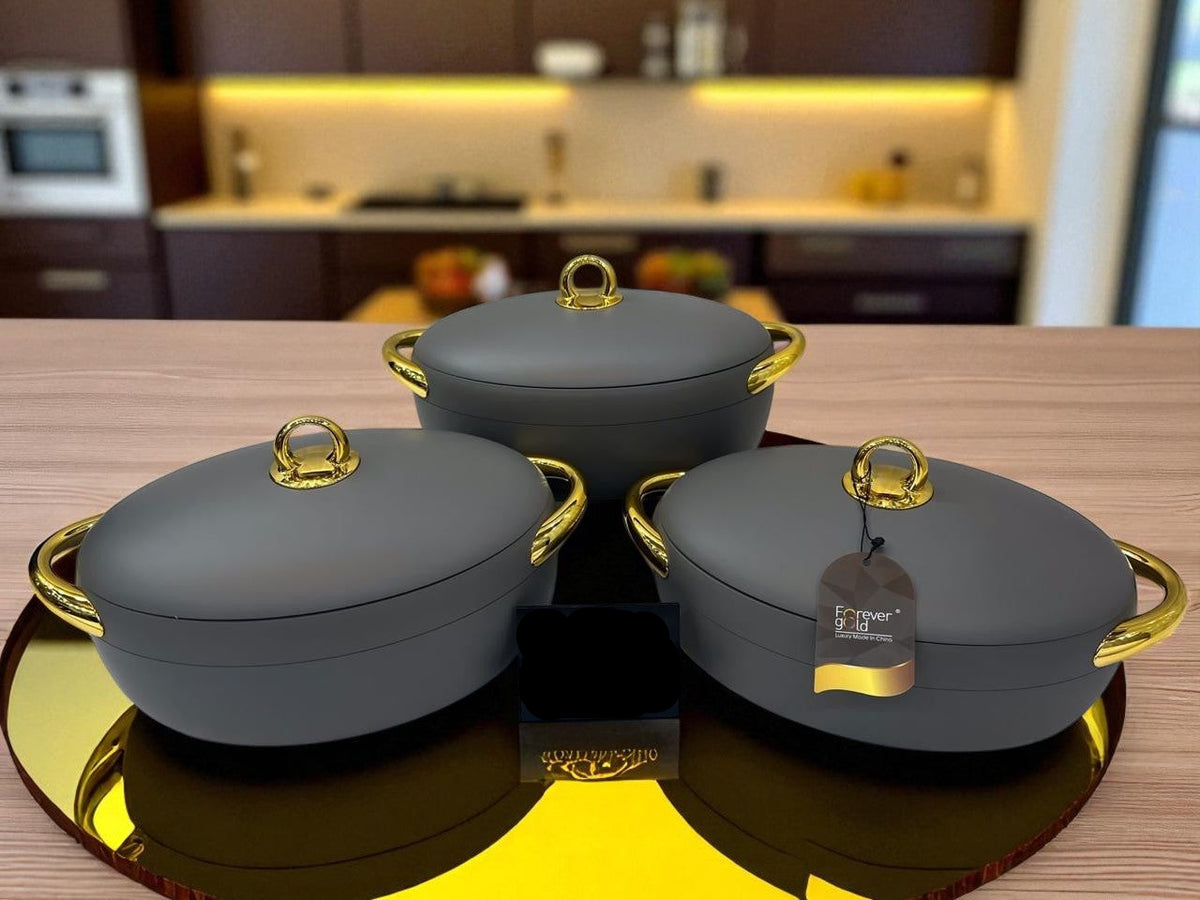 Imported Forever Gold Hot Pot 3Pc Hotpot Set – Oval shaped (Grey)