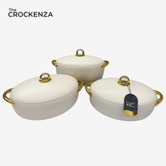 Imported Forever Gold White Oval Hot Pot Set – Keep Food Fresh & Warm for hours