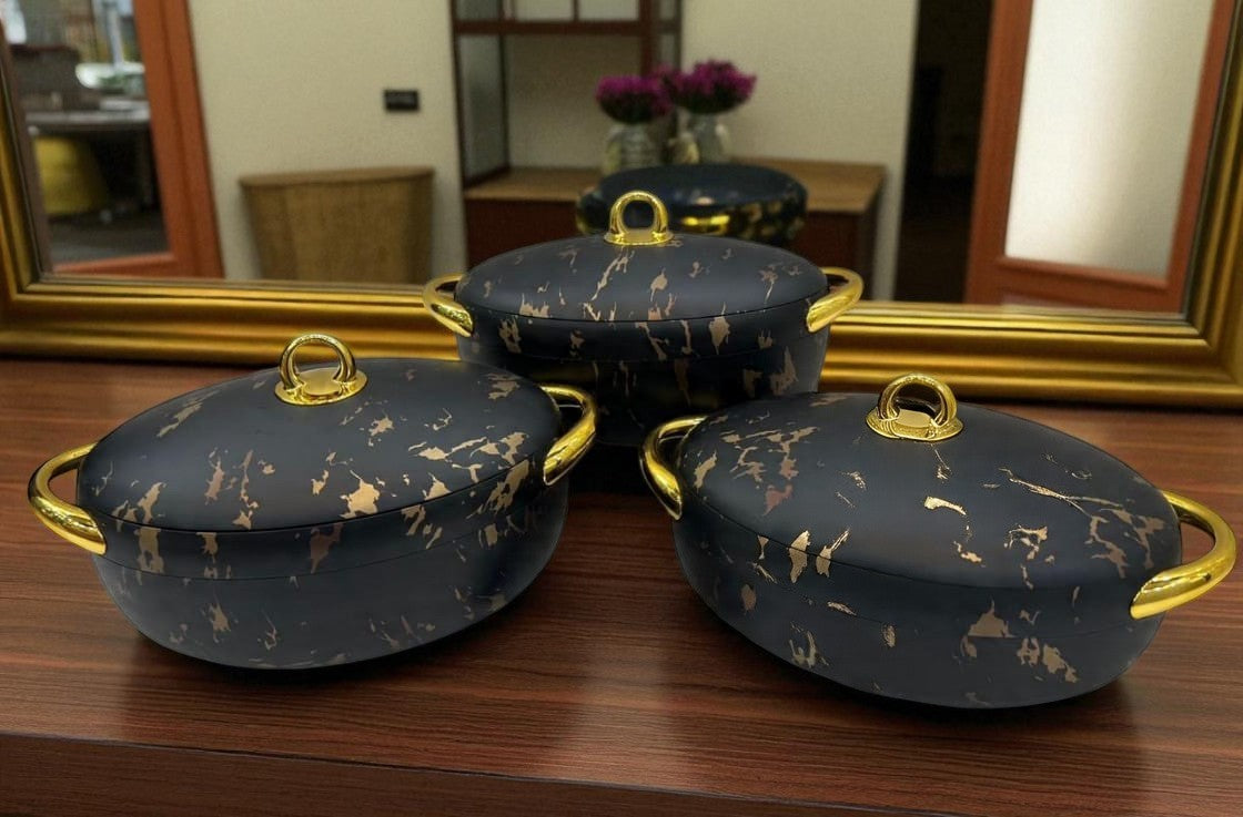 Premium Black Marble Hot Pots – Keep Food Fresh & Warm in Style (2/2.5/3Ltrs)