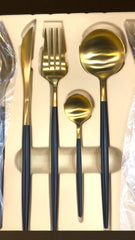 Luxury Portuguese Polished Cutlery Set – 24 Pcs Set (Black & Golden) Best For 6 people