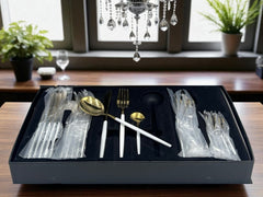 Luxury Polished Cutlery Set – 24 Pcs Set- (White & Golden) Best For 6 people