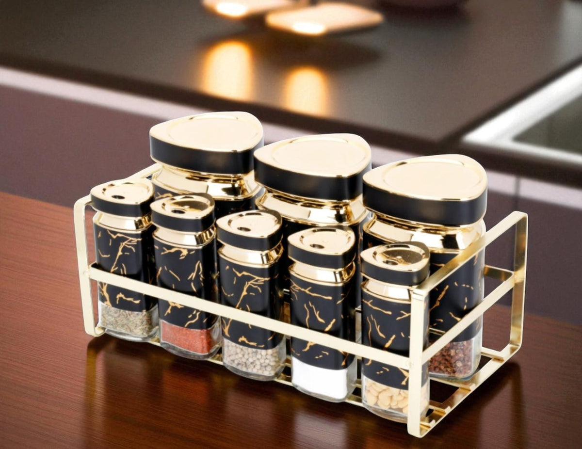 Premium Black Marble styled 8-Piece Canister Storage Set for an Organized Kitchen